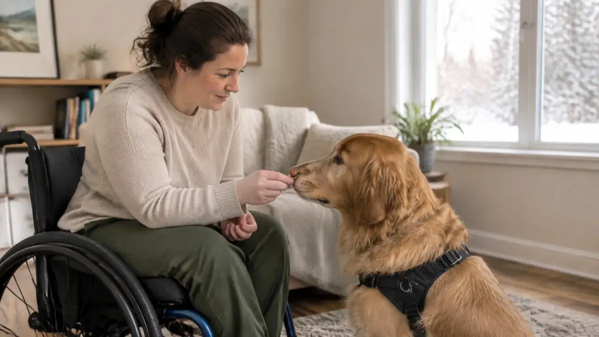 Handler training a service dog candidate with Pawsitively Service Dogs in Canada